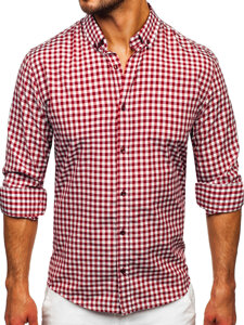 Bolf Herren Hemd Langarm Kariert Vichy Rot 22747