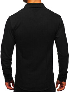 Bolf Herren Hemd Langarm Musselin Schwarz  506