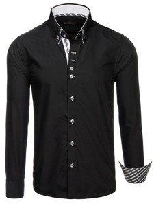 Bolf Herren Hemd Langarm Schwarz  3762