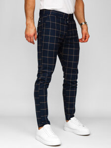 Bolf Herren Hose Joggers Kariert Dunkalblau  184177