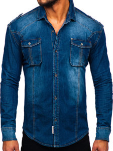 Bolf Herren Jeanshamd Langarm Blau  MC701B