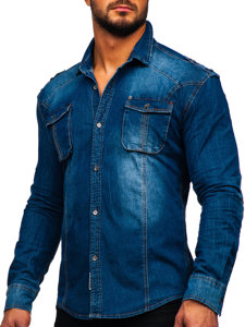 Bolf Herren Jeanshamd Langarm Blau  MC701B