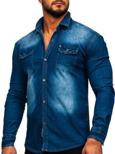 Bolf Herren Jeanshamd Langarm Blau  MC704B