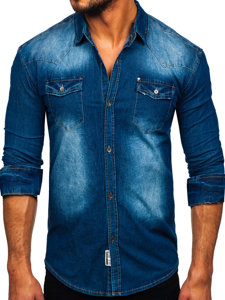 Bolf Herren Jeanshamd Langarm Blau  MC704B