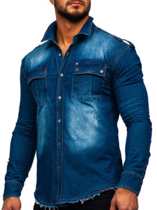 Bolf Herren Jeanshamd Langarm Hellblau  MC702BC