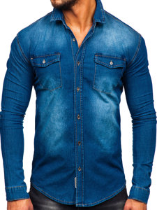 Bolf Herren Jeanshemd Langarm Azurblau  MC7051BC