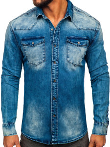 Bolf Herren Jeanshemd Langarm Dunkelblau  MC710BS