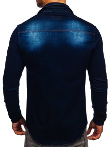 Bolf Herren Jeanshemd Langarm Dunkelblau  R703