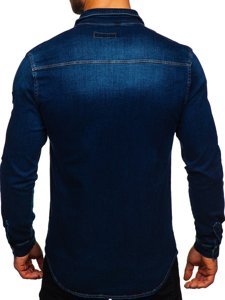 Bolf Herren Jeanshemd Langarm Dunkelblau  R801