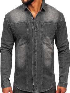 Bolf Herren Jeanshemd Langarm Schwarzgrau  MC712G