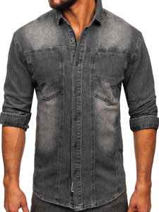 Bolf Herren Jeanshemd Langarm Schwarzgrau  MC712G