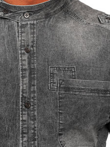 Bolf Herren Jeanshemd Langarm Schwarzgrau  MC713G