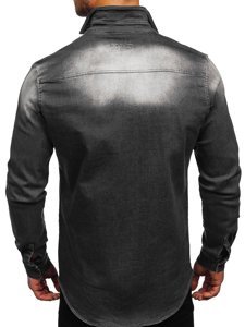 Bolf Herren Jeanshemd Langarm Schwarzgrau  R710