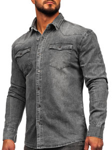 Bolf Herren Jeanshemd Langarm SchwarzgrauMC710G