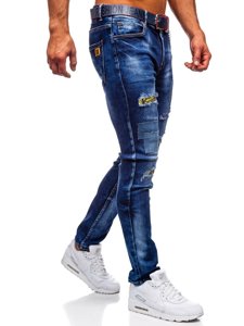 Bolf Herren Jeanshose slim fit mit Gürtel Dunkelblau 80034W0