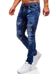 Bolf Herren Jeanshose slim fit mit Gürtel Dunkelblau 80034W0