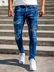 Bolf Herren Jeanshose slim fit mit Gürtel Dunkelblau 80034W0