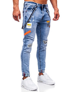 Bolf Herren Jeanshose slim fit mit Hosenträgern Blau  KS2102-2