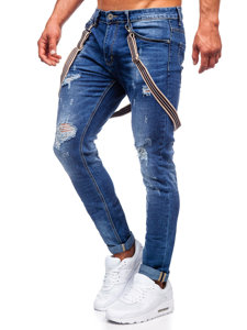 Bolf Herren Jeanshose slim fit mit Hosenträgern Dunkelblau  KS2056