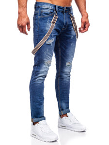 Bolf Herren Jeanshose slim fit mit Hosenträgern Dunkelblau  KS2056