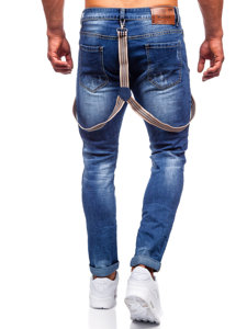 Bolf Herren Jeanshose slim fit mit Hosenträgern Dunkelblau  KS2056