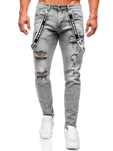 Bolf Herren Jeanshose slim fit mit Hosenträgern Grau KX952