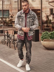 Bolf Herren Jeansjacke Grau  AK588