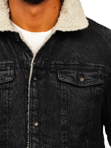 Bolf Herren Jeansjacke Trucker Warm Gefüttert mit Teddy Kragen Schwarz  1159