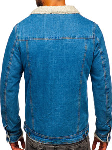 Bolf Herren Jeansjacke Turcker Jacke Warm Gefüttert mit Teddyfell Kragen Blau  1157