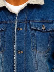 Bolf Herren Jeansjacke Turcker Jacke Warm Gefüttert mit Teddyfell Kragen Dunkelblau  1153