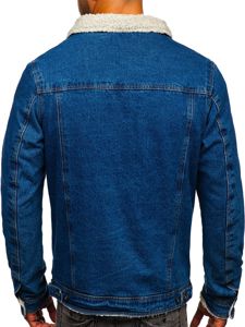 Bolf Herren Jeansjacke Turcker Jacke Warm Gefüttert mit Teddyfell Kragen Dunkelblau  1153