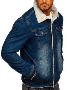 Bolf Herren Jeansjacke Turcker Jacke Warm Gefüttert mit Teddyfell Kragen Dunkelblau  1155