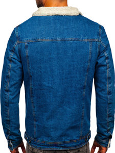 Bolf Herren Jeansjacke Turcker Jacke Warm Gefüttert mit Teddyfell Kragen Dunkelblau  1156