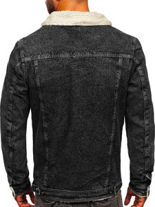 Bolf Herren Jeansjacke Turcker Jacke Warm Gefüttert mit Teddyfell Kragen Schwarz  1160