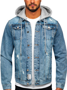 Bolf Herren Jeansjacke mit Kapuze Azurblau  MJ505BC