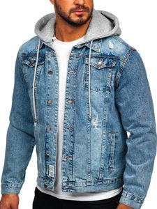 Bolf Herren Jeansjacke mit Kapuze Azurblau  MJ505BC