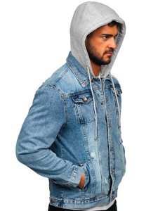 Bolf Herren Jeansjacke mit Kapuze Azurblau  MJ505BC