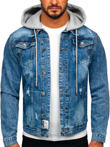 Bolf Herren Jeansjacke mit Kapuze Blau  MJ505B