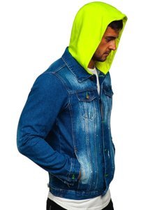 Bolf Herren Jeansjacke mit Kapuze Dunkalblau  1-2