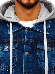 Bolf Herren Jeansjacke mit Kapuze Dunkelblau  211902