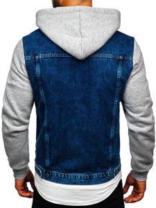 Bolf Herren Jeansjacke mit Kapuze Dunkelblau  211902