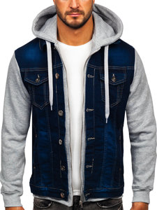 Bolf Herren Jeansjacke mit Kapuze Dunkelblau  801