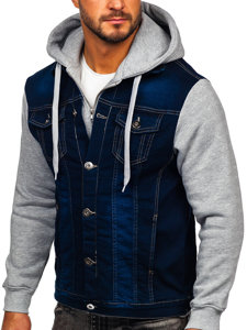 Bolf Herren Jeansjacke mit Kapuze Dunkelblau  801