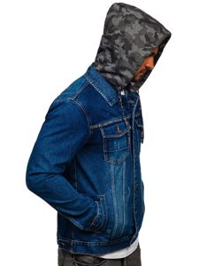 Bolf Herren Jeansjacke mit Kapuze Dunkelblau  RB9824-1