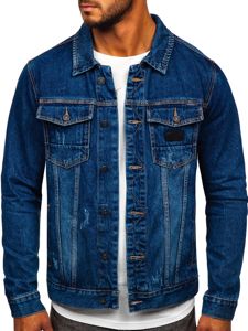 Bolf Herren Jeansjacke mit Kapuze Dunkelblau  RB9824-1