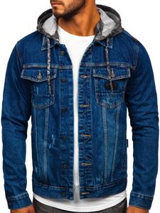 Bolf Herren Jeansjacke mit Kapuze Dunkelblau  RB9824-1