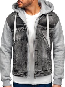 Bolf Herren Jeansjacke mit Kapuze Grau  10350