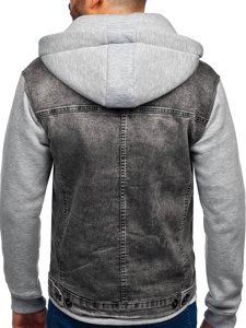 Bolf Herren Jeansjacke mit Kapuze Grau  10350