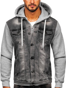 Bolf Herren Jeansjacke mit Kapuze Grau  801