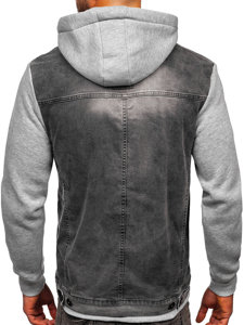 Bolf Herren Jeansjacke mit Kapuze Grau  801